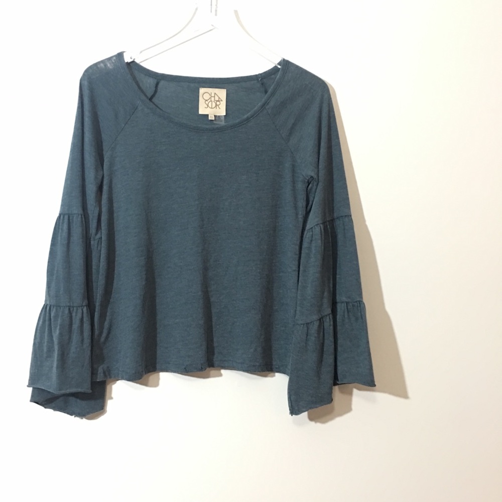 Chaser ruffle sleeve green top size S